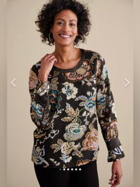 Soft Surroundings Deanna Multi Floral Blouse NWT 1X Metallic Shimmer